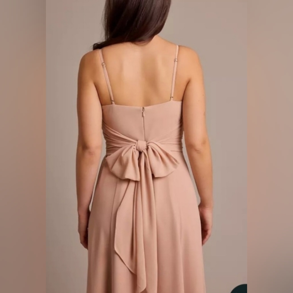 David's Bridal Chiffon Steel BLUE Maxi Dress W Pockets - Picture 8 of 8